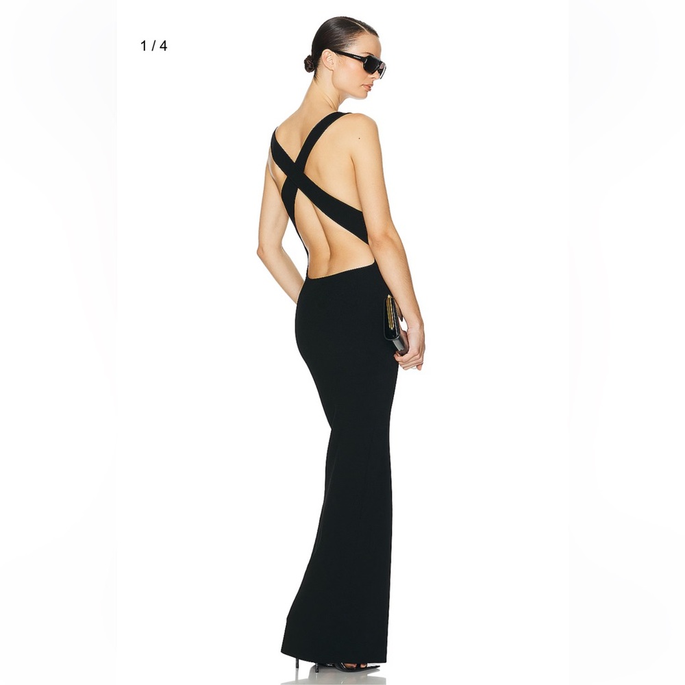 HELSA Lanli Knit Dress black open back maxi gown column sheath FWRD Revolve S - Picture 2 of 14